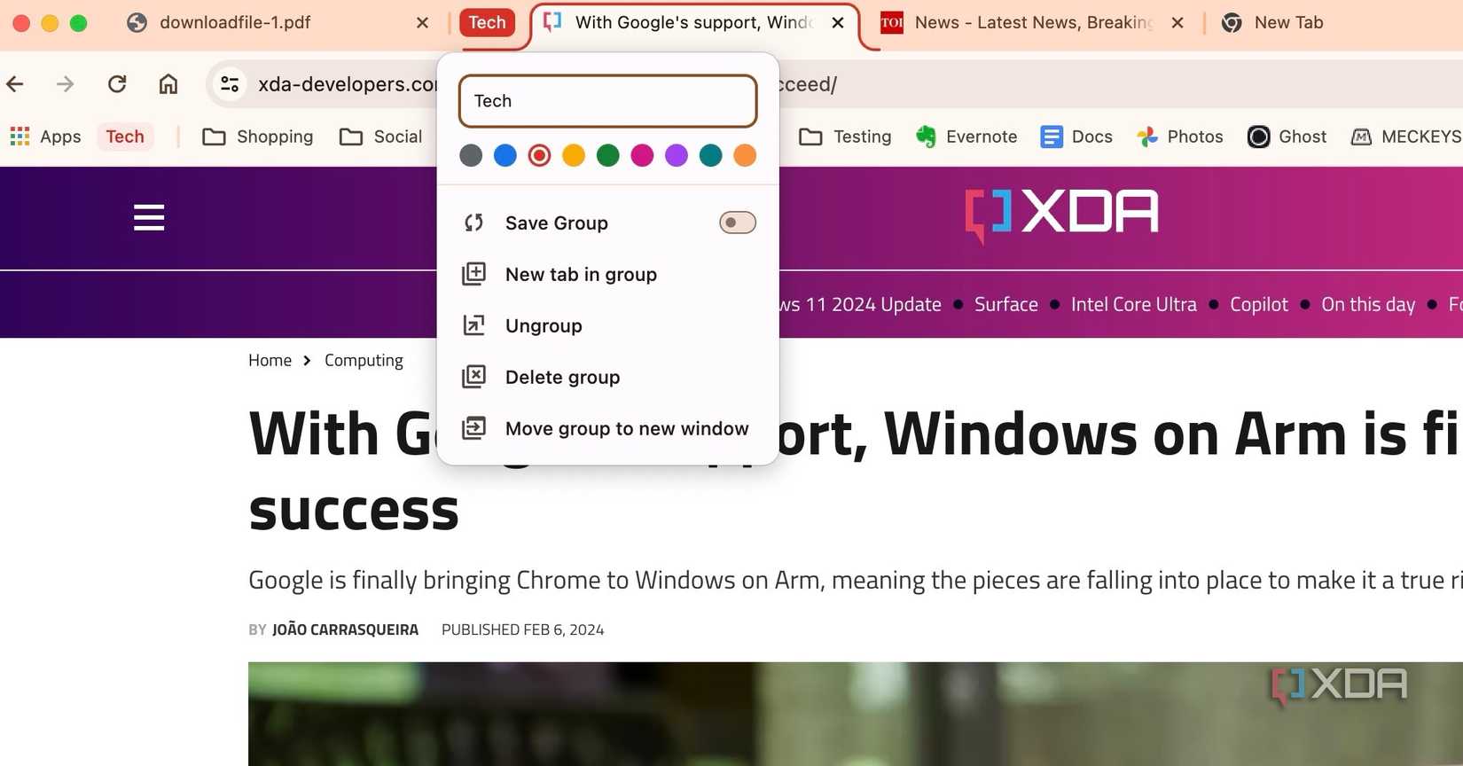Tab groups in Google Chrome