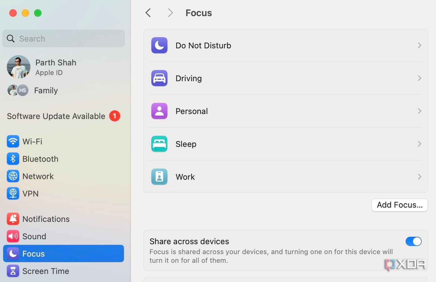Focus mode on Mac