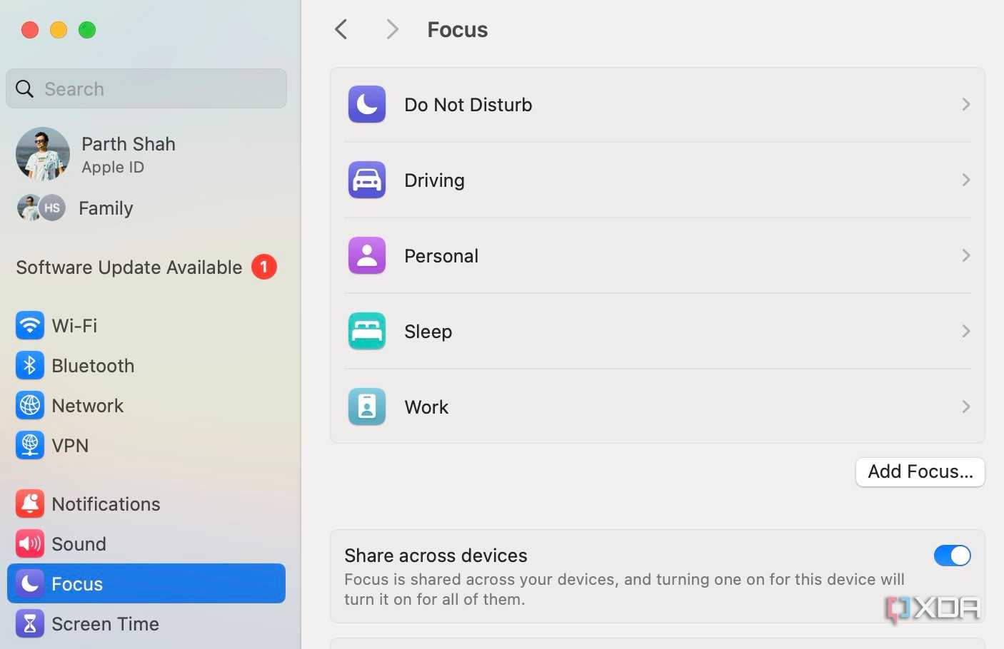 Focus mode on Mac