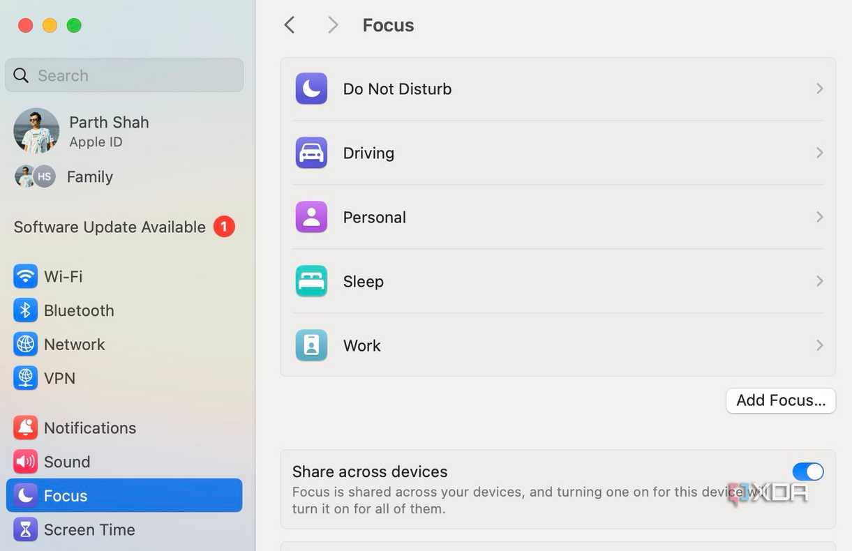 Focus mode on Mac