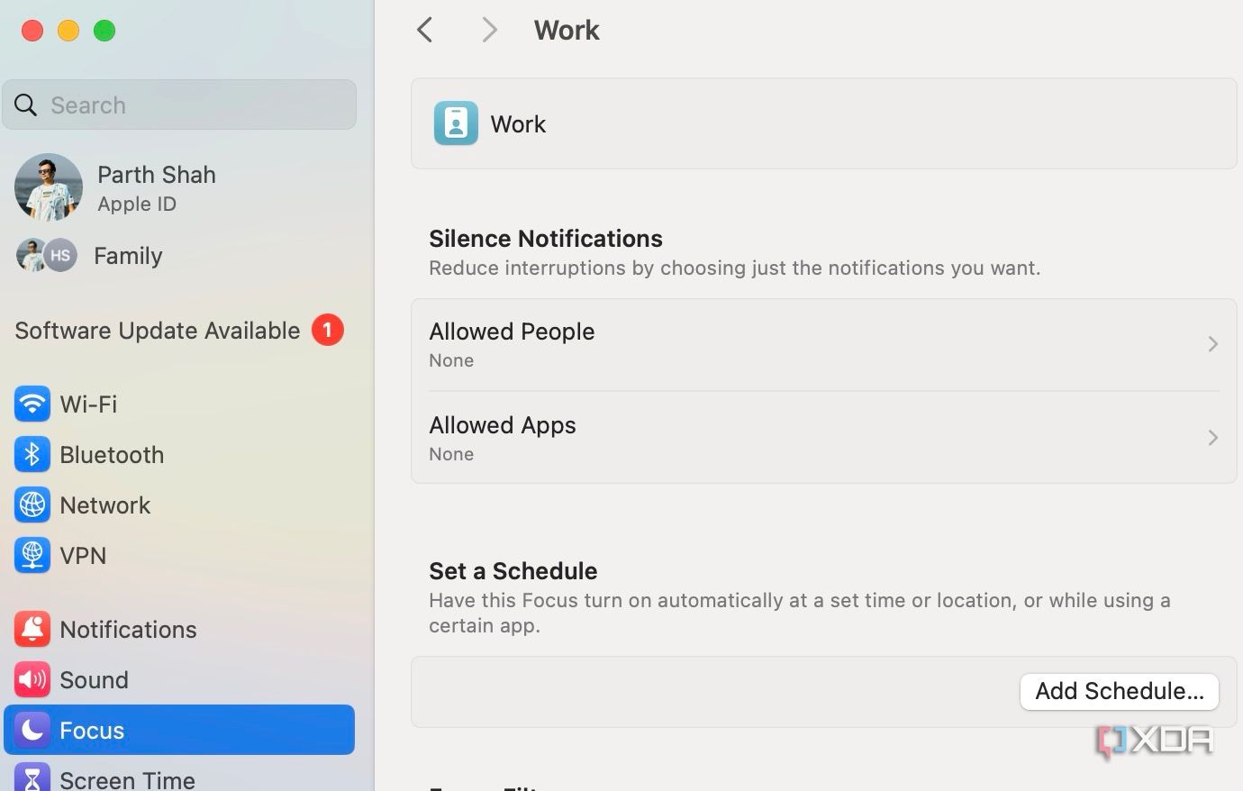 Focus settings on Mac