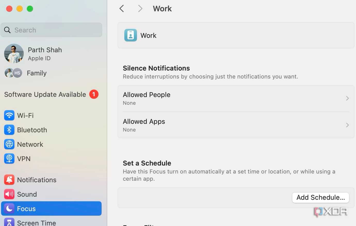 Focus settings on Mac
