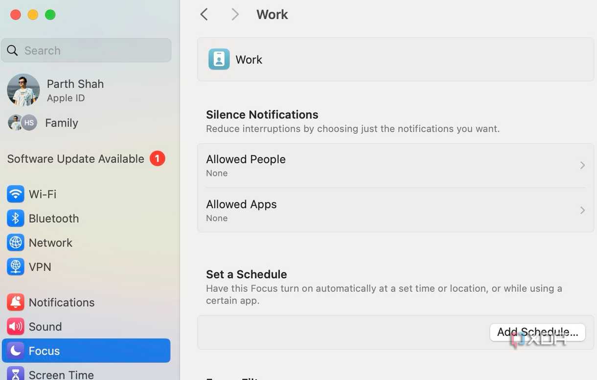 Focus settings on Mac