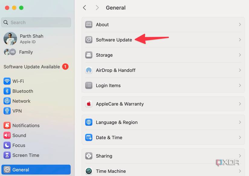 Software update on Mac