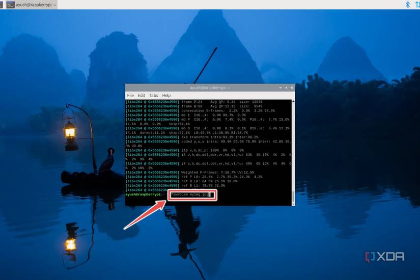 The command to capture an image using fswebcam in the Raspberry Pi OS terminal