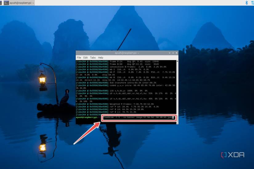 The command to capture multiple images using fswebcam in the Raspberry Pi OS terminal