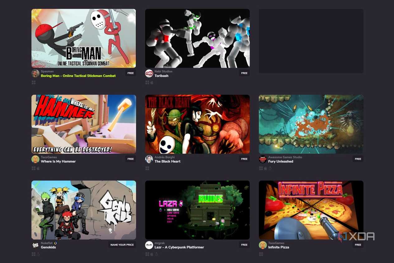 Screenshot of free action games on Game Jolt