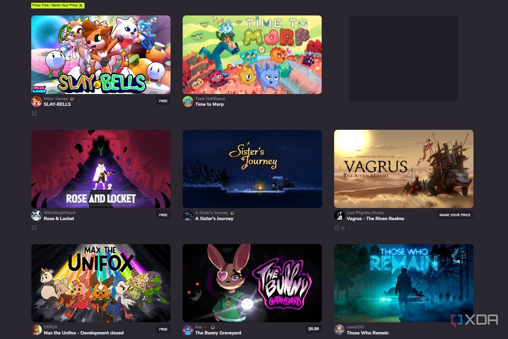 Screenshot of free games on Game Jolt