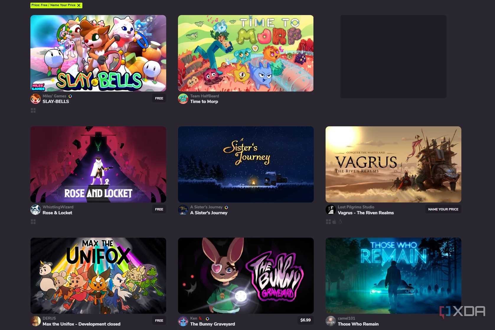 Screenshot of free games on Game Jolt
