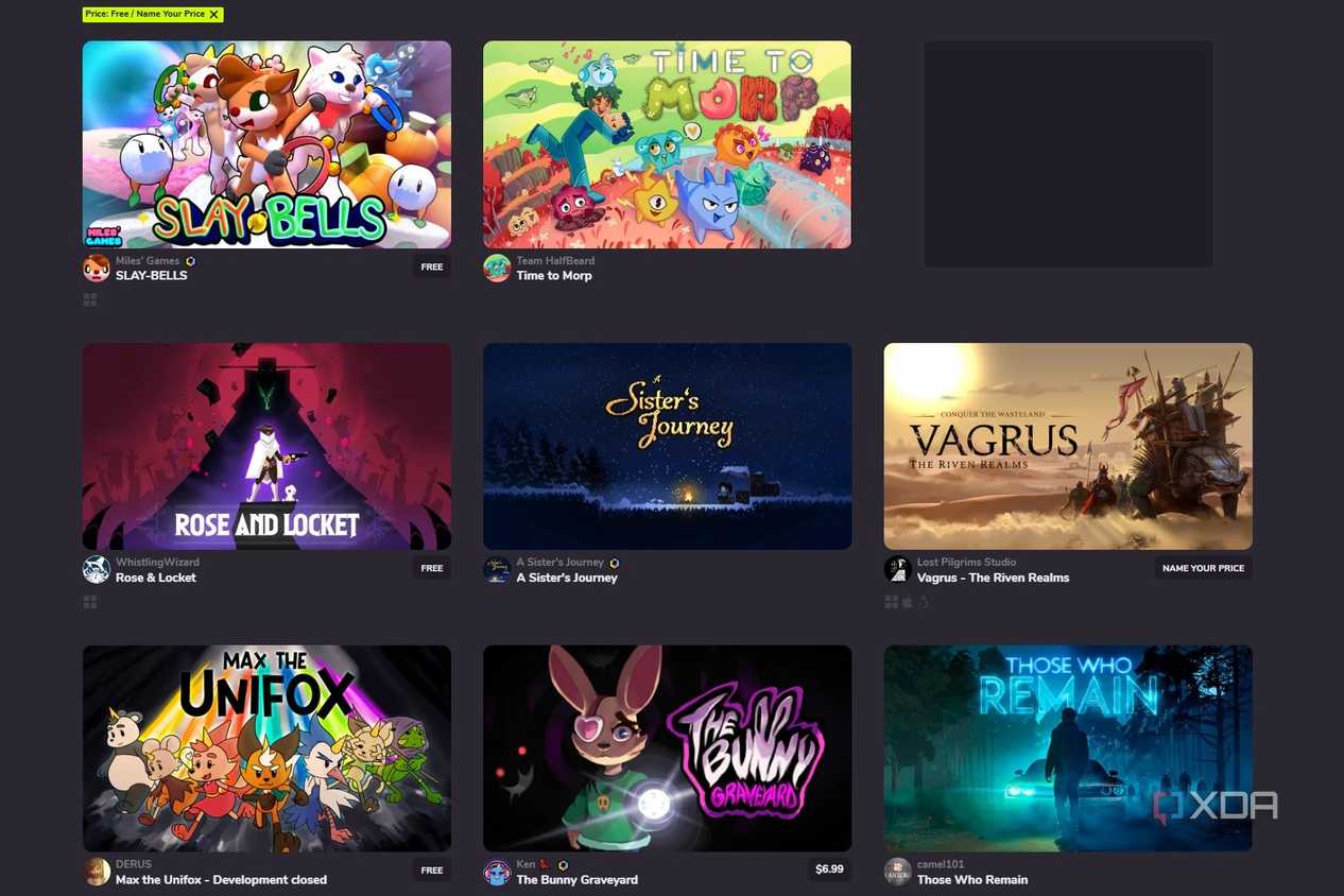 Screenshot of free games on Game Jolt