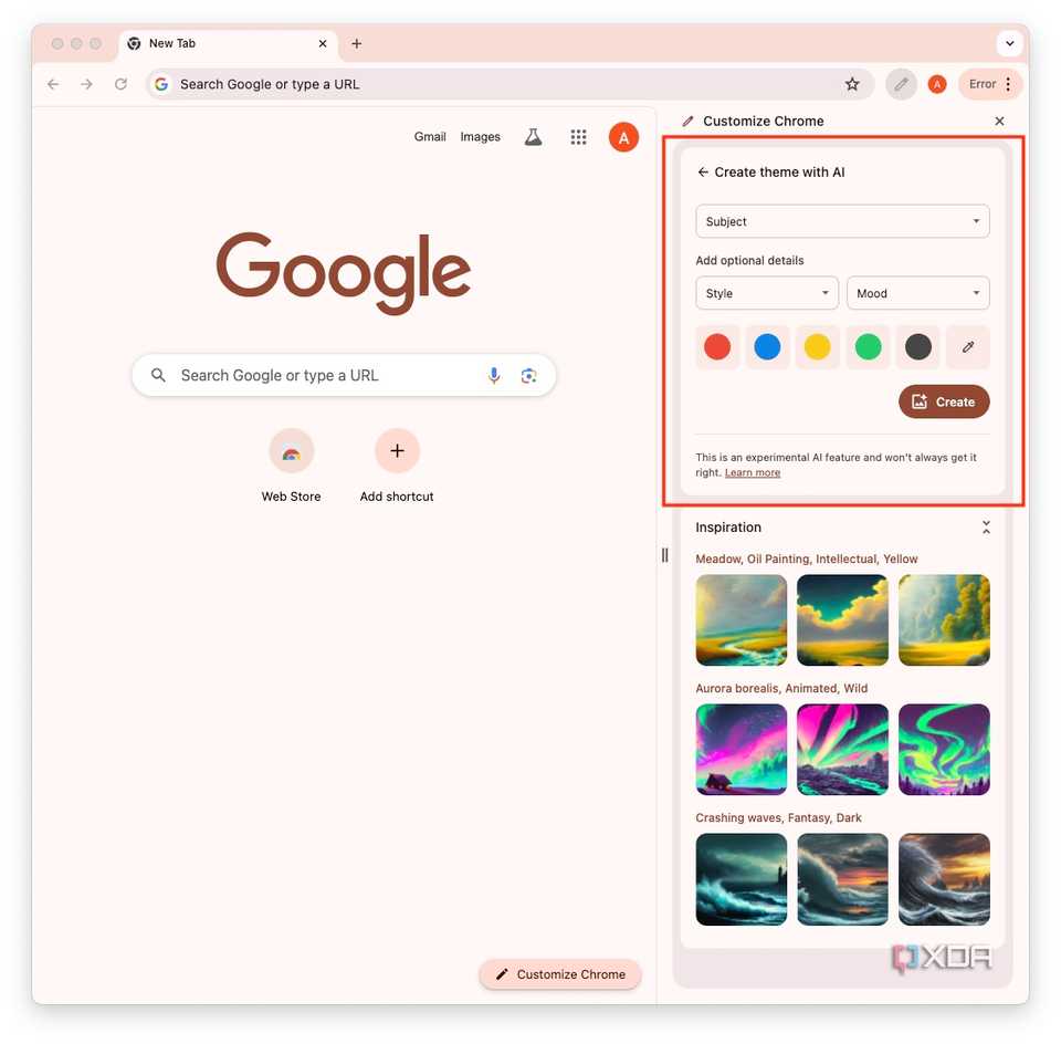 How to create a new Chrome theme using AI