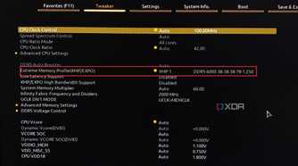 A screenshot showing the highlighted XMP profile in Gigabyte motherboard BIOS.