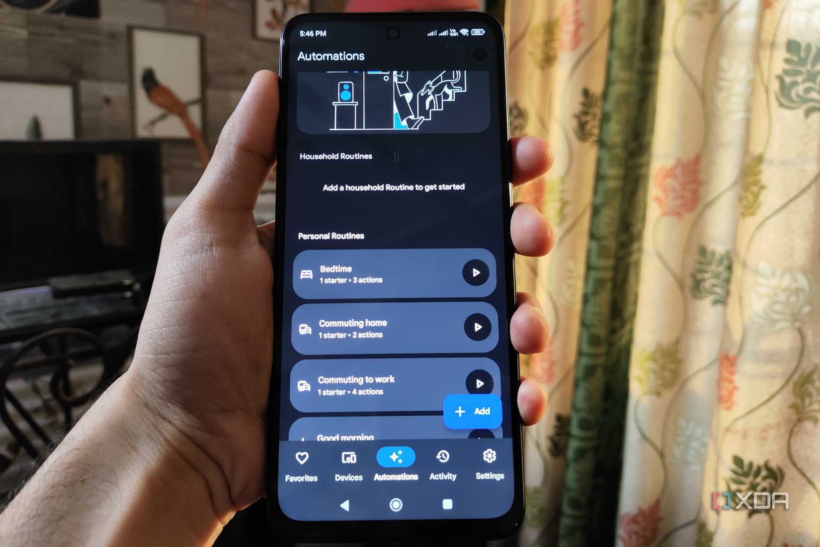 The Automations tab in Google Home