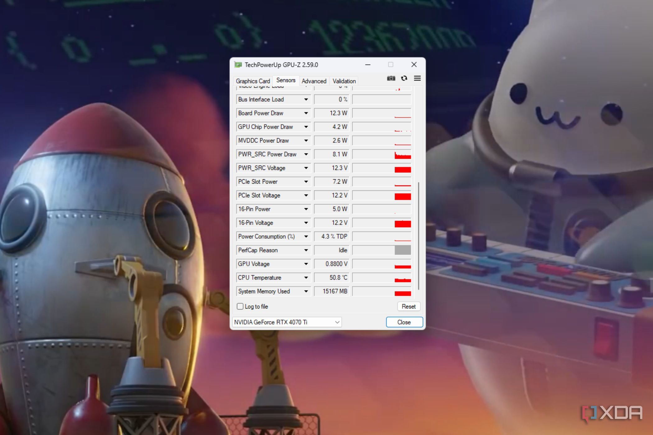 A screenshot showing the GPU-Z utility running on Windows to show various GPU stats.
