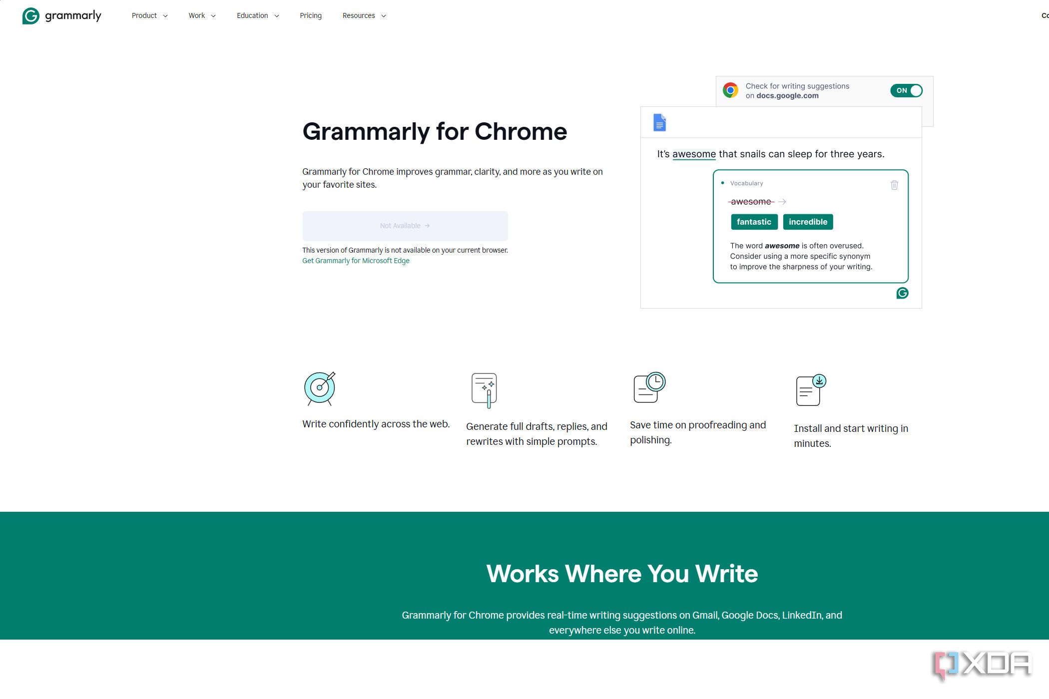 grammarly for chrome page