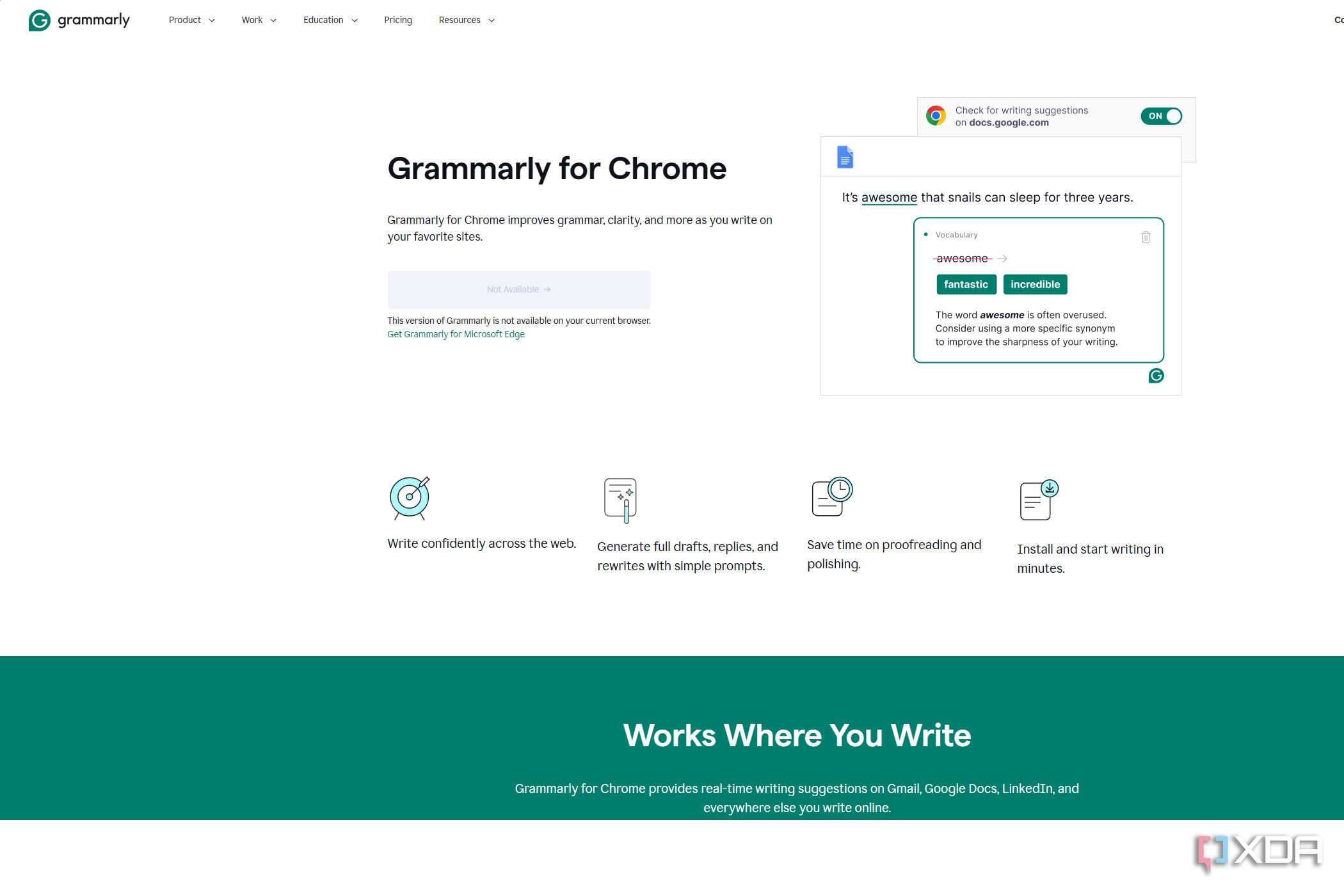 grammarly for chrome page