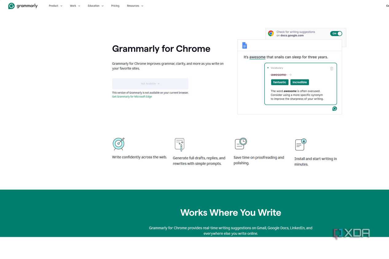 grammarly for chrome page