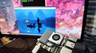 A headless Raspberry Pi, with PuTTY and RealVNC Viewer running on a monitor in the background