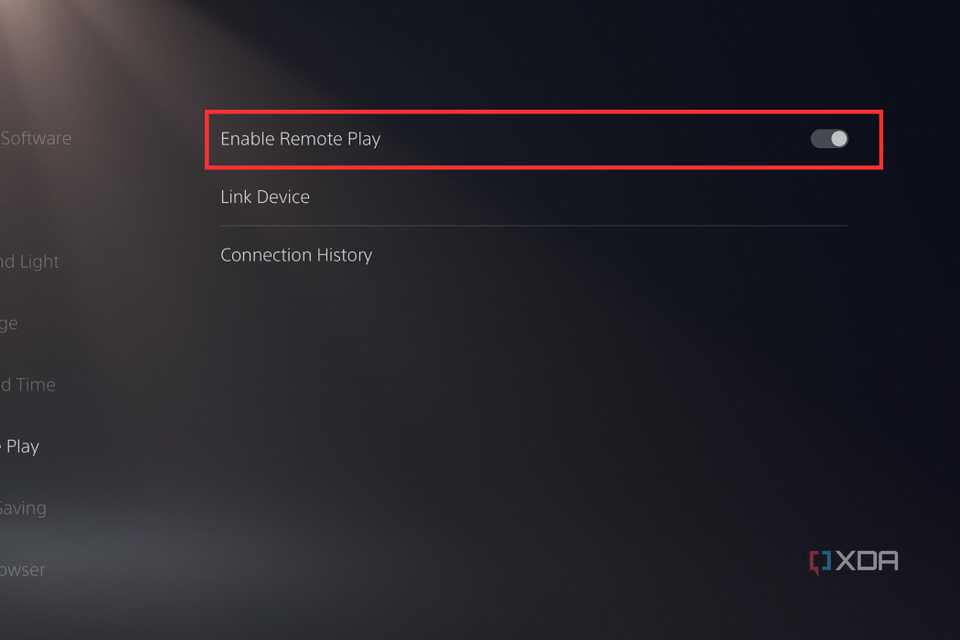 Highlighted Enable Remote Play toggle on the PS5's Remote Play settings page