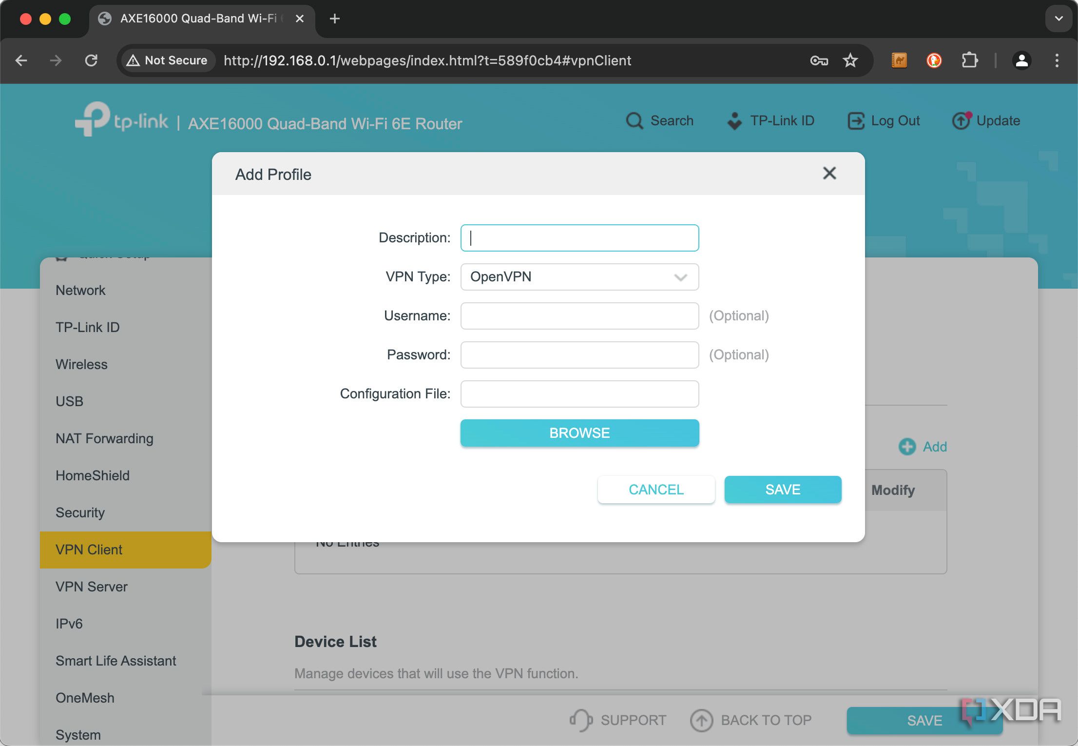 How to configure a router screen VPN Client setup