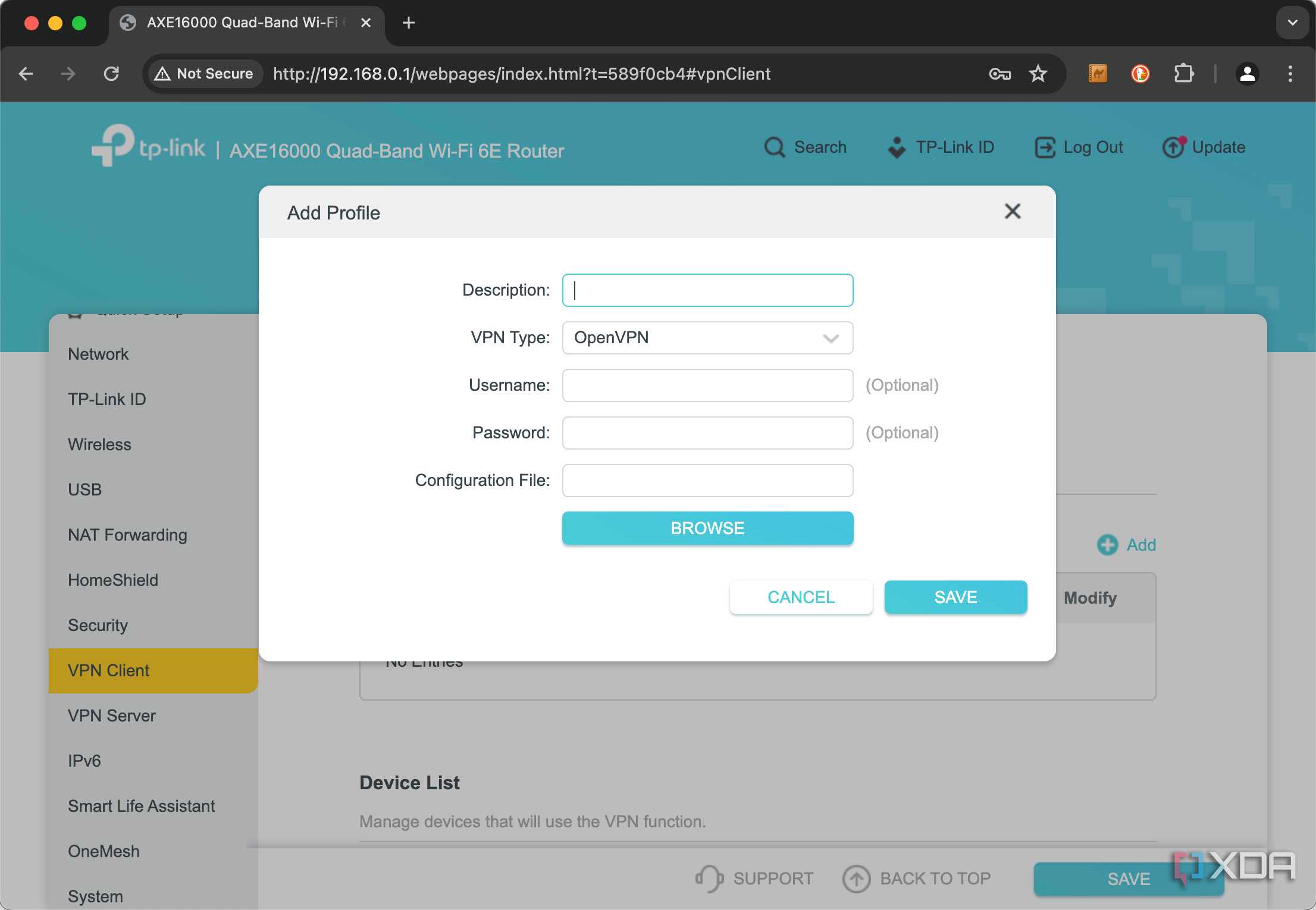 How to configure a router screen VPN Client setup