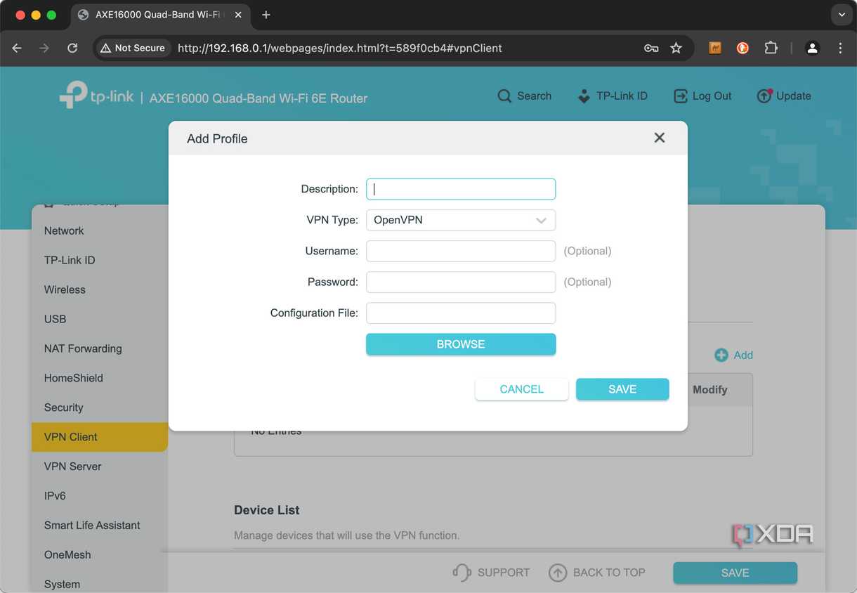How to configure a router screen VPN Client setup