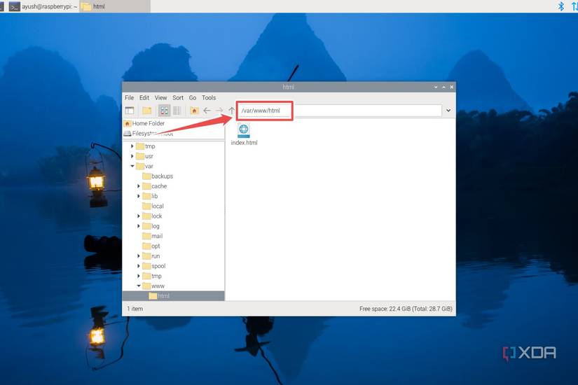 The location of project files in the Apache web server
