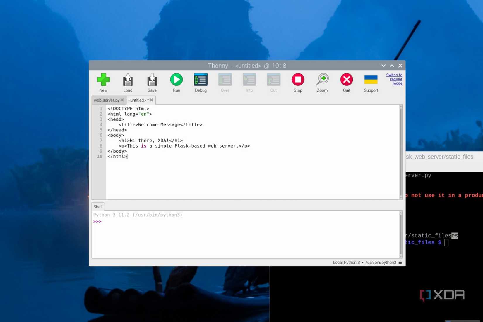 An HTML file for a web server