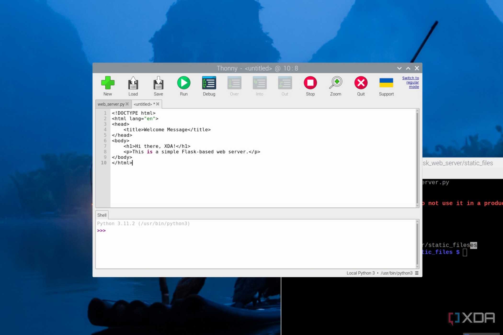 An HTML file for a web server