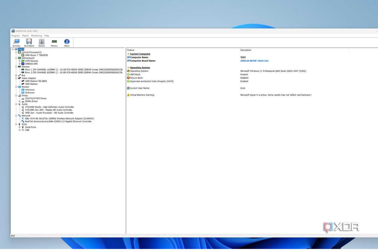 hwinfo main program view