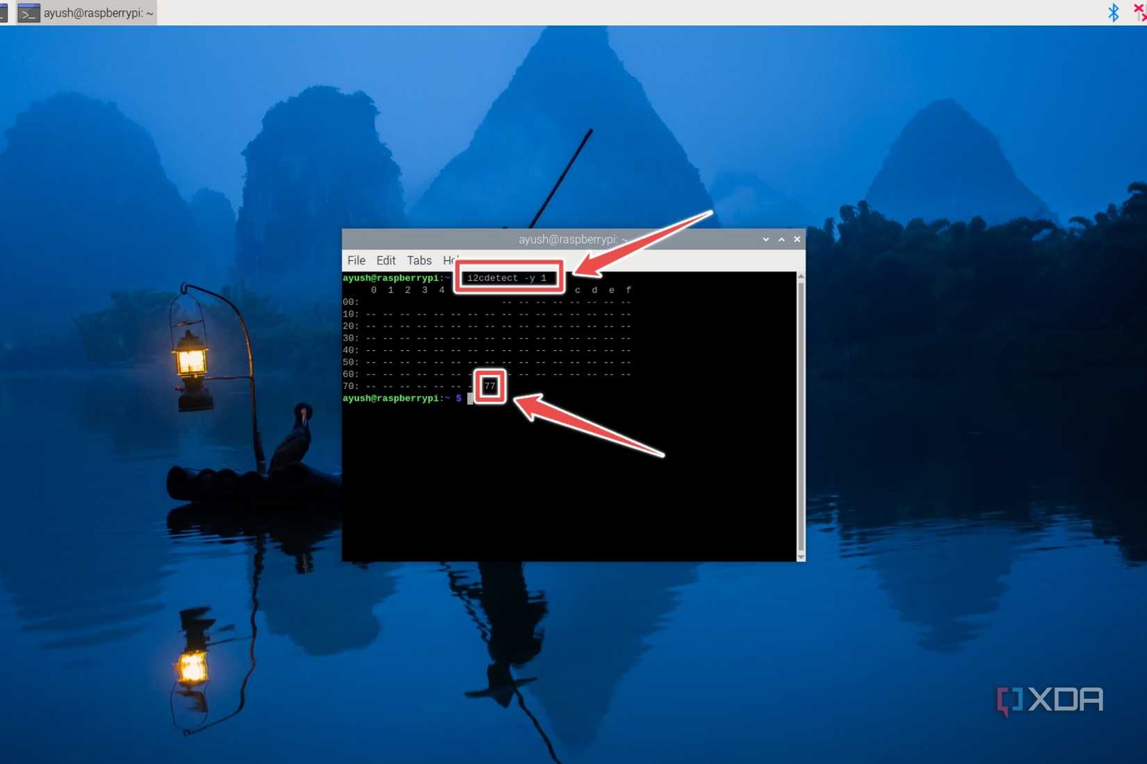 The I2C detect command for the BME280 sensor