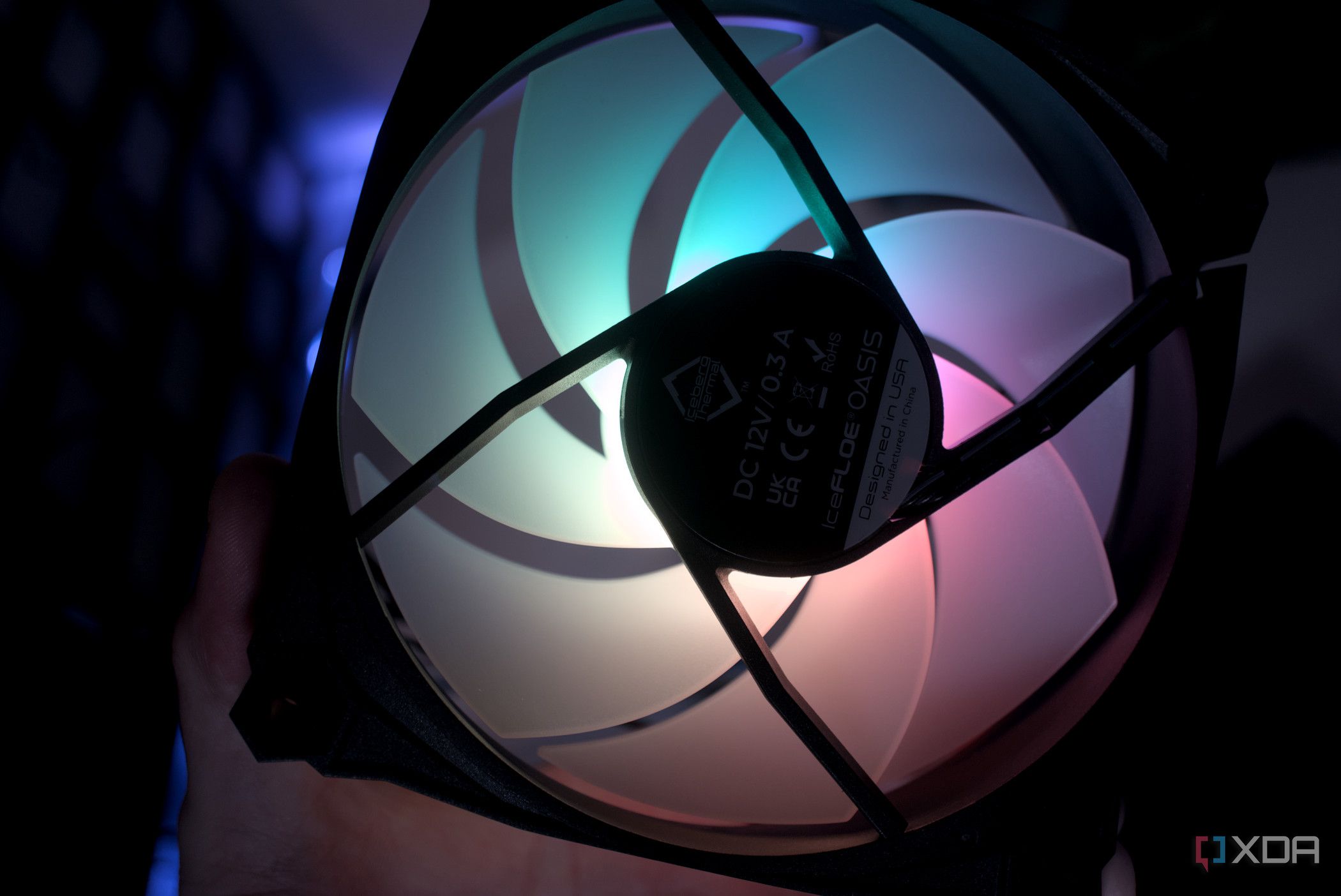 Rear view of the Iceberg Thermal IceFLOE Oasis 360 RGB fan