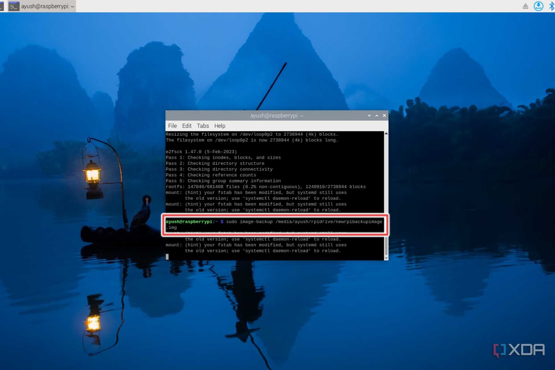 The command to create an incremental backup using the RonR RPi tool