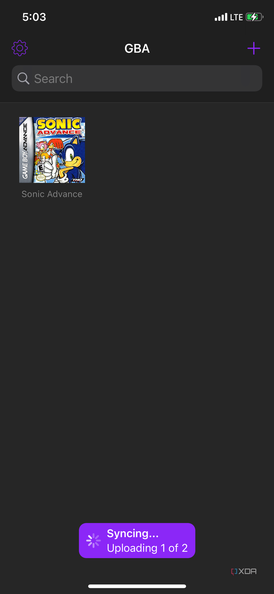 An iOS screenshot that shows Sonic Advance in the game library of the Delta app.