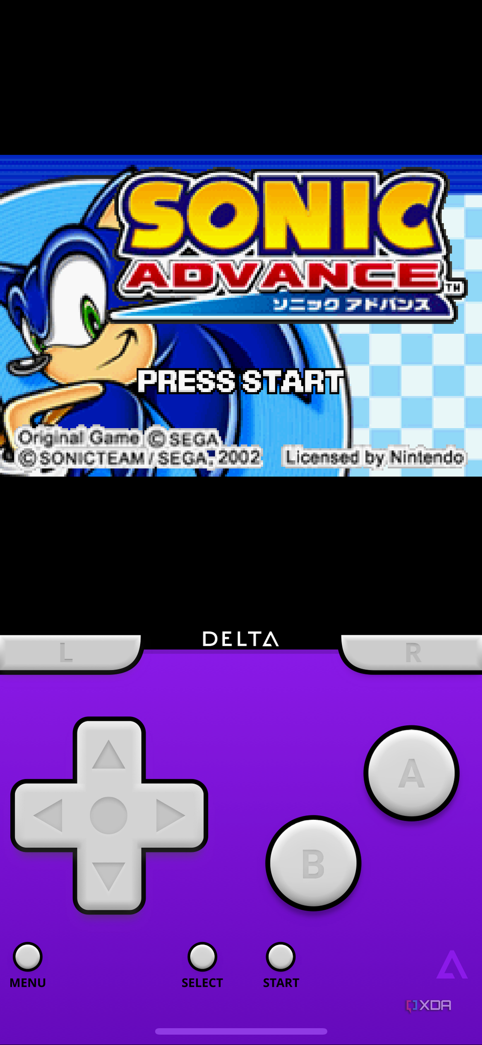 An iOS screenshot of Sonic Advance running on the Delta emulator.