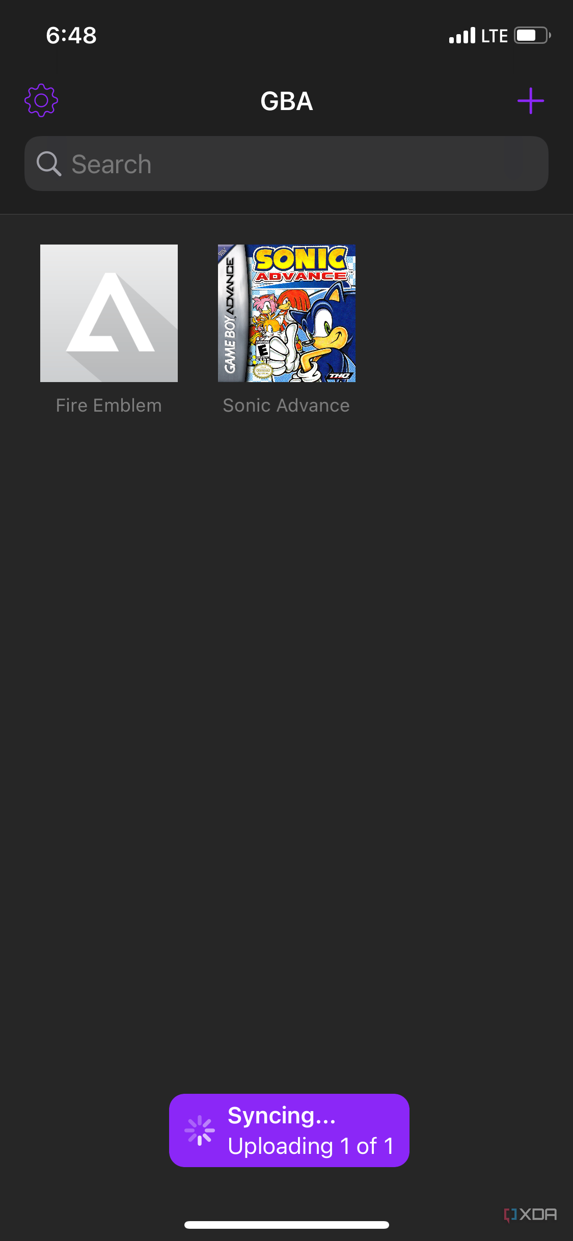 Uno screenshot iOS dell'app Delta che mostra un gioco con una box art vuota.