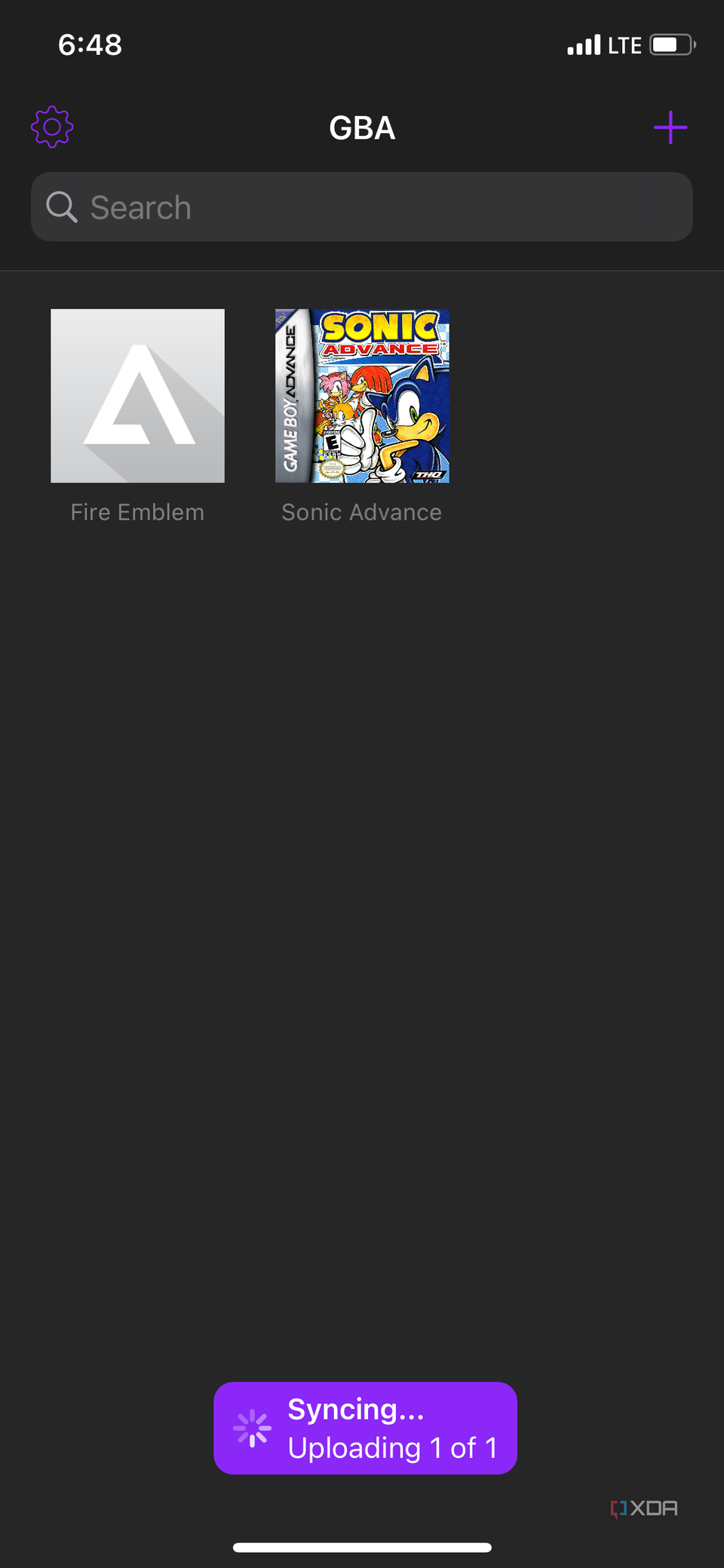 An iOS screenshot of the Delta app showing a game with an empty box art. 