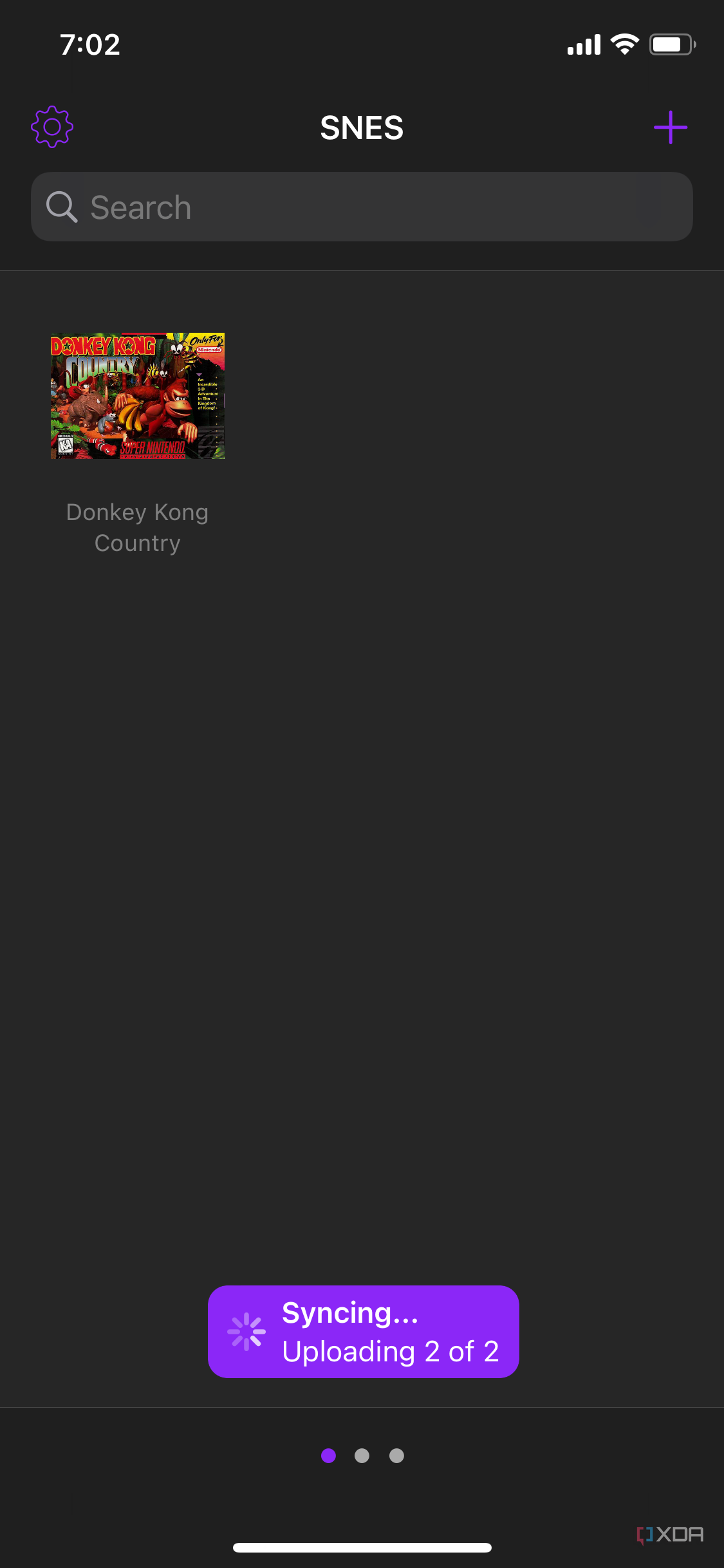 Uno screenshot dell'app Delta su iOS che mostra Donkey Kong Country nella libreria dei giochi.