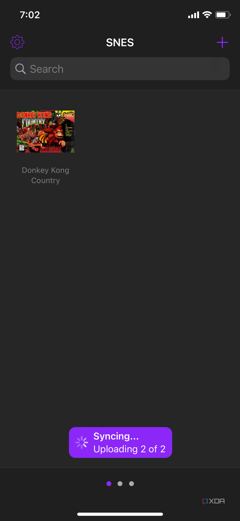 A screenshot of the Delta app on iOS showing Donkey Kong Country in the game library.