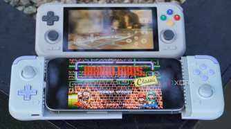 Android retro gaming handheld vs. iPhone with delta emulator.