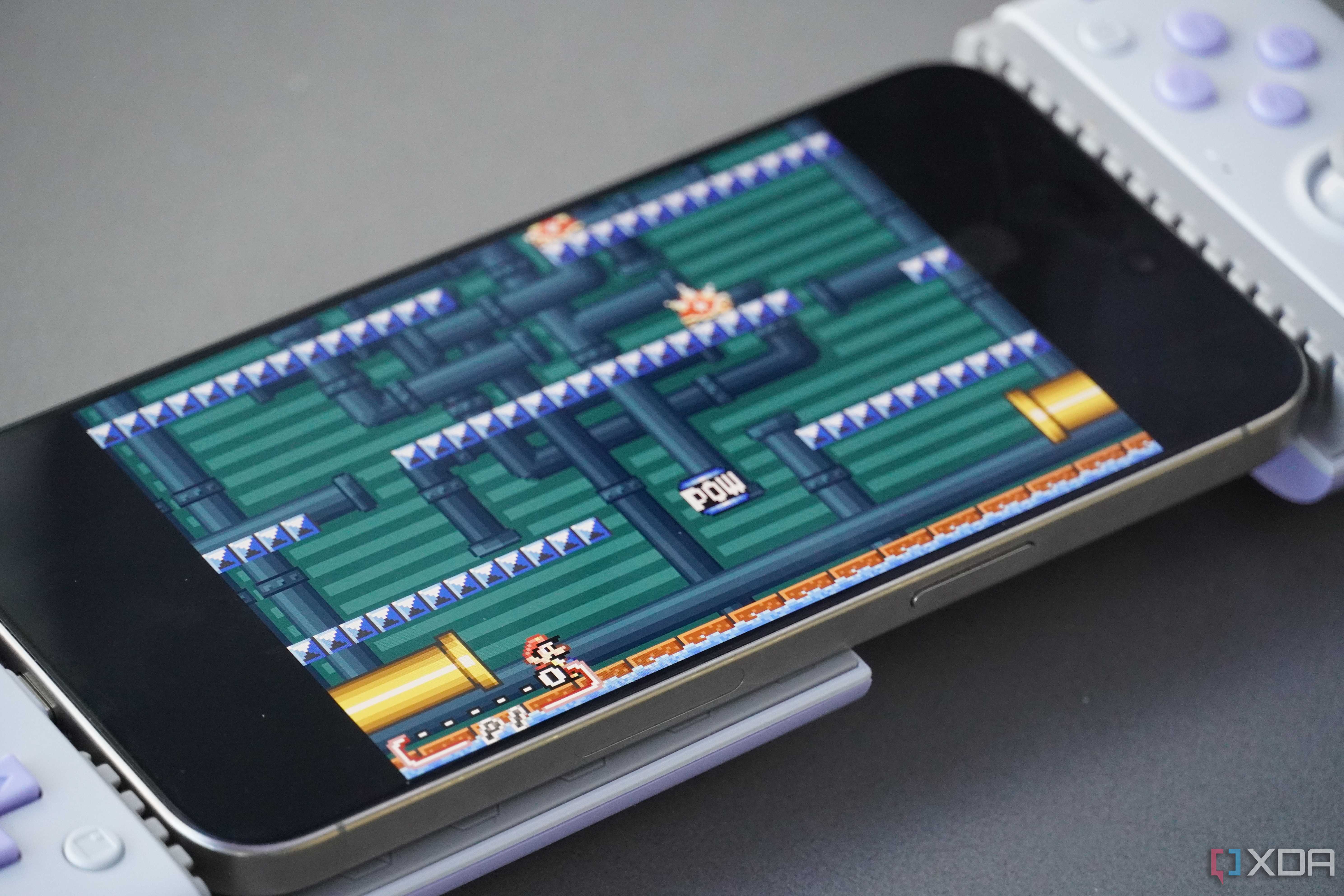 A close-up of an emulated game running on an iPhone.