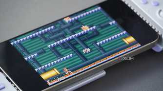 A close-up of an emulated game running on an iPhone.