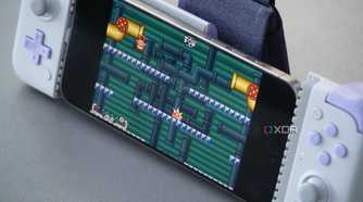An iPhone running Mario on Delta Emulator.