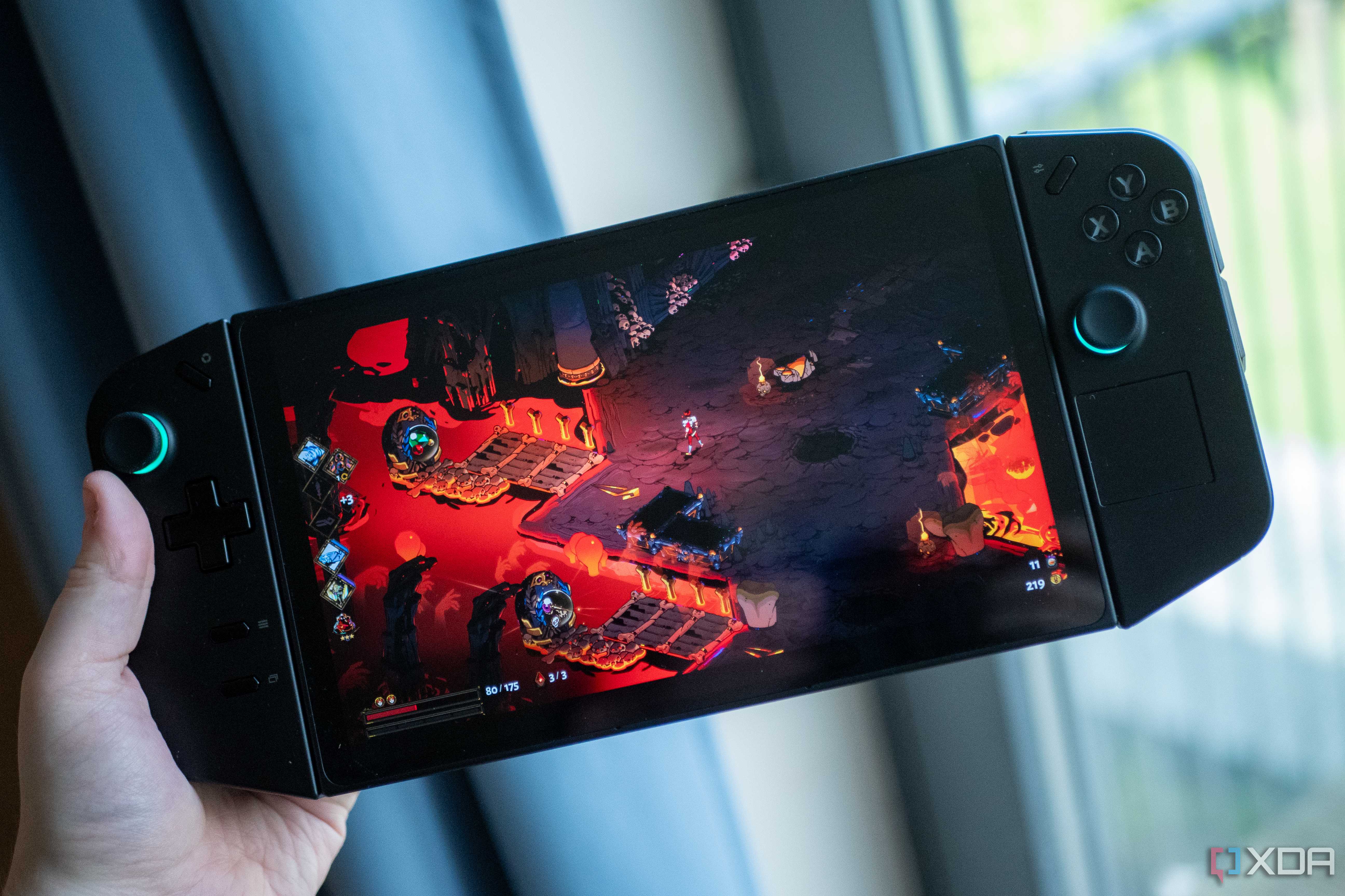 Playing Hades on the Lenovo Legion Go.