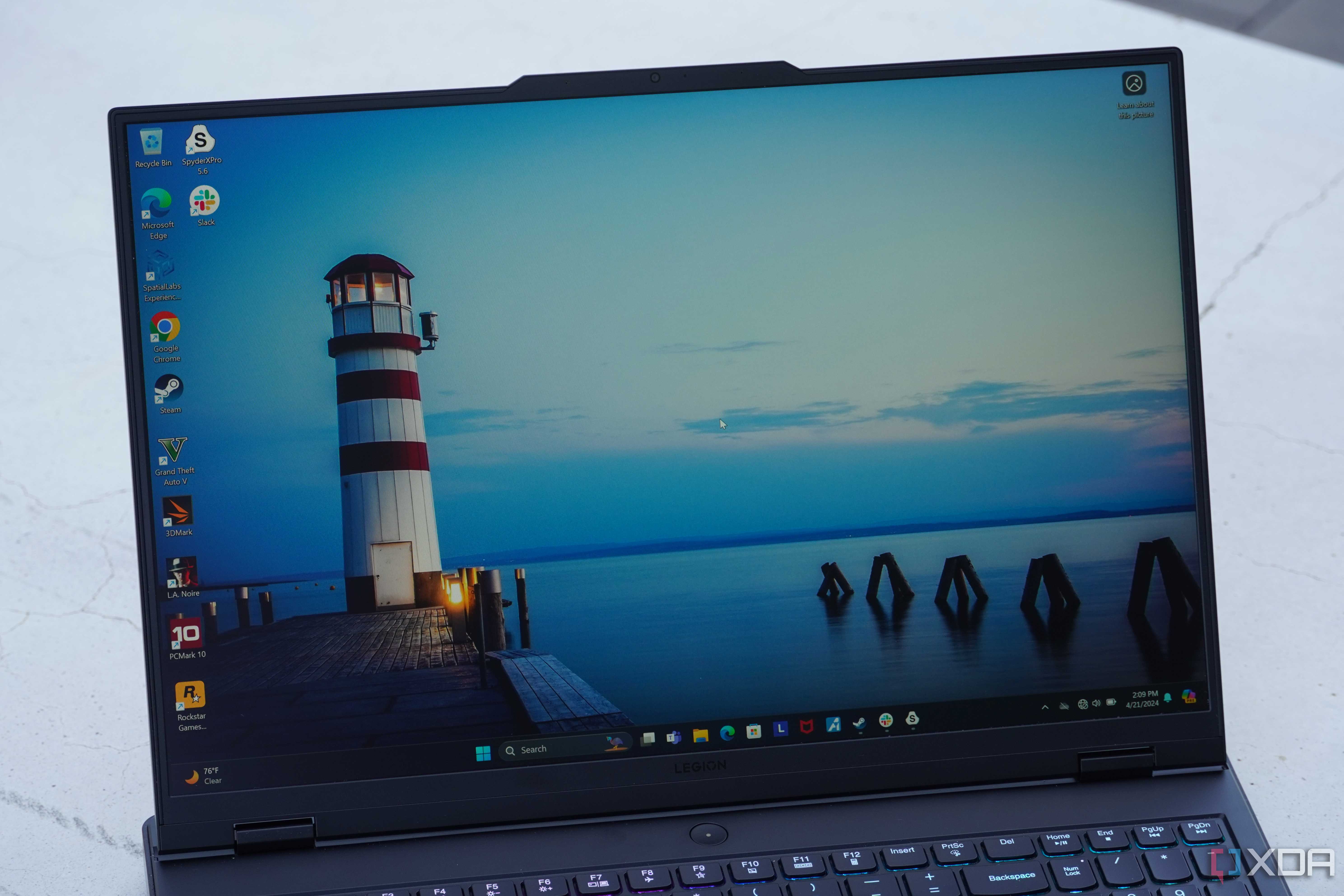 The Lenovo Legion Pro 7i display showing the Windows 11 Home Screen.
