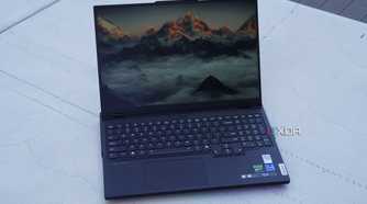 The Lenovo Legion Pro 7i on a concrete bench.