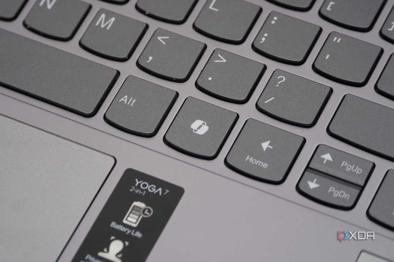 The Copilot key on the Lenovo Yoga 7 laptop.