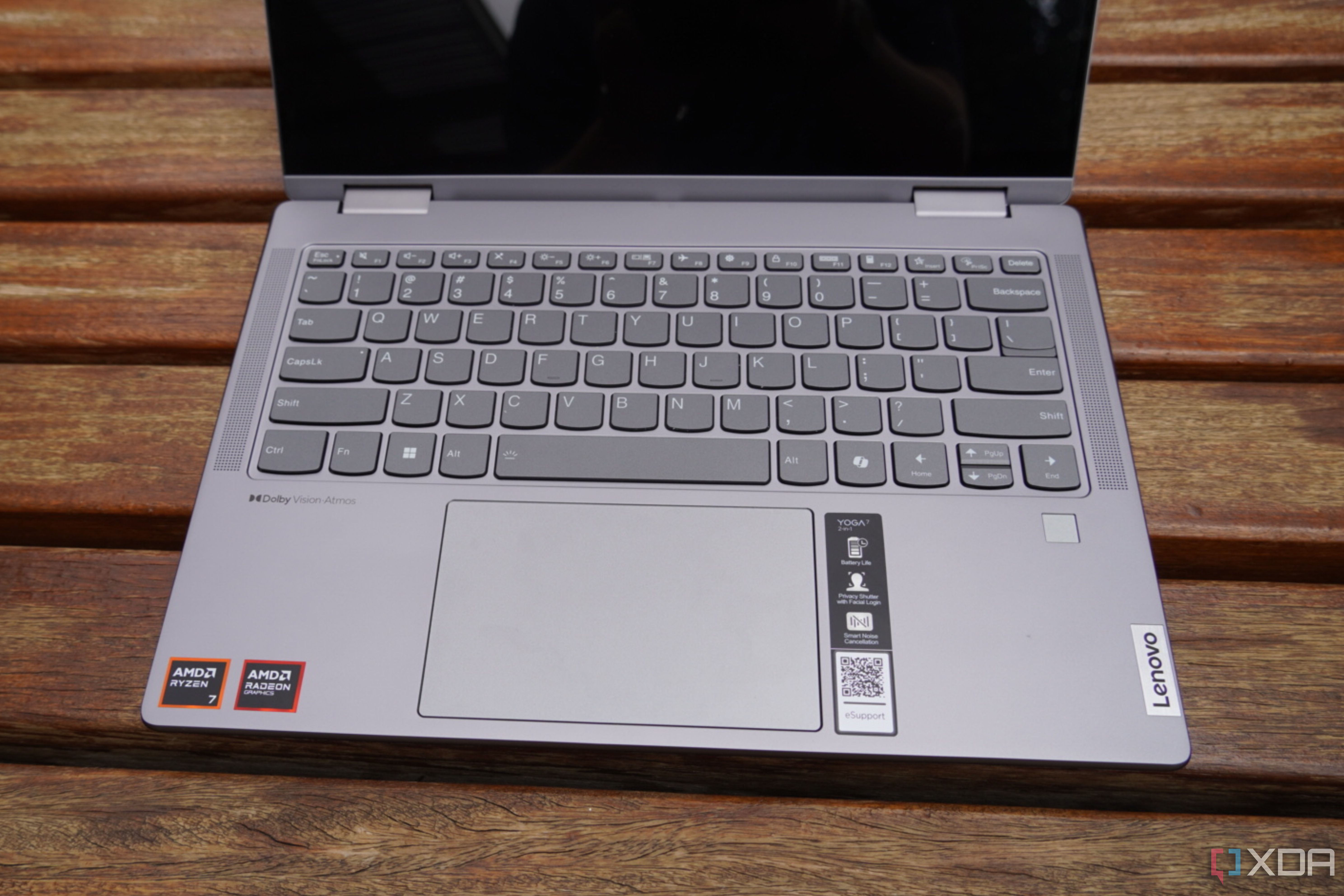 The Lenovo Yoga 7 keyboard and touchpad.