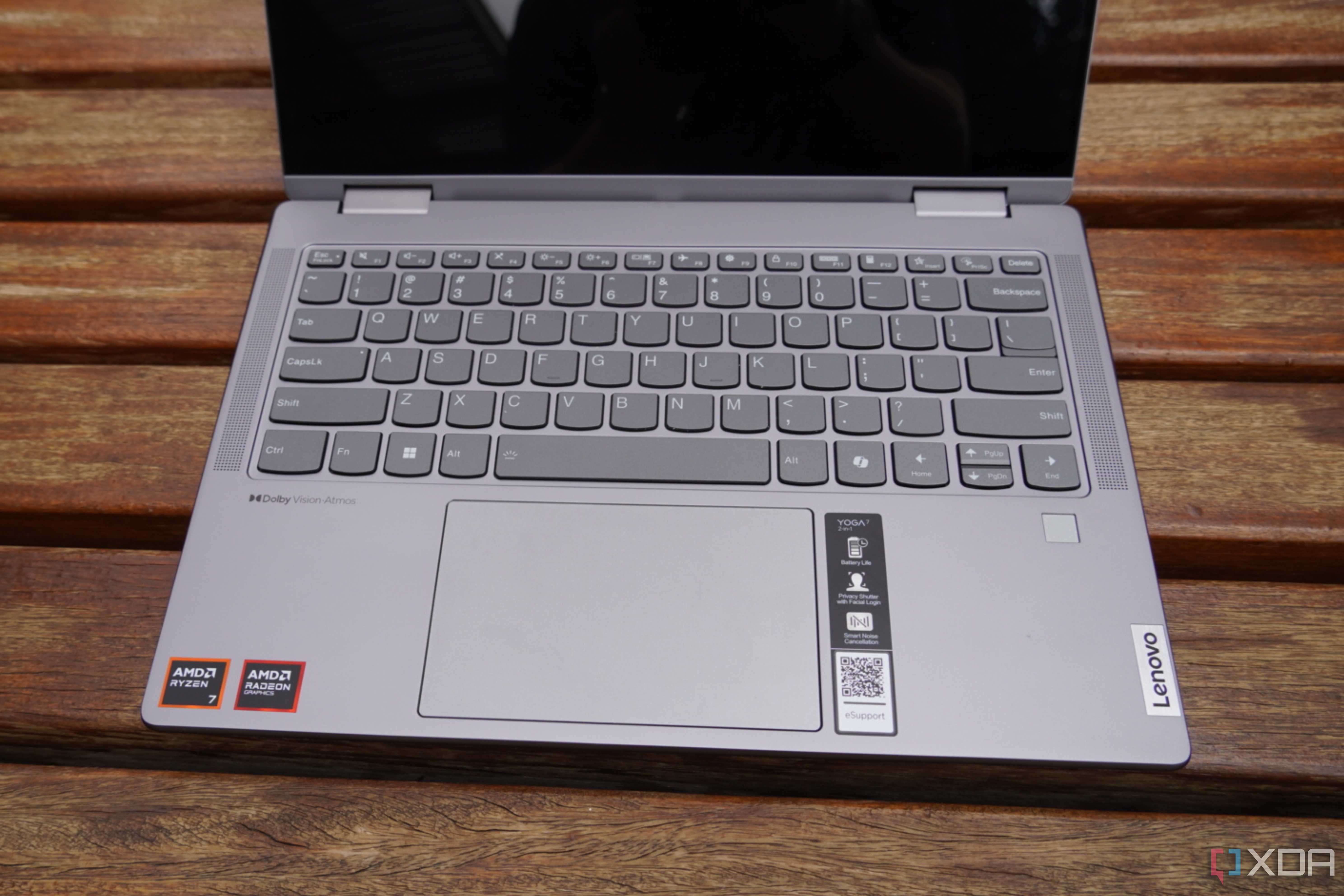 The Lenovo Yoga 7 keyboard and touchpad.