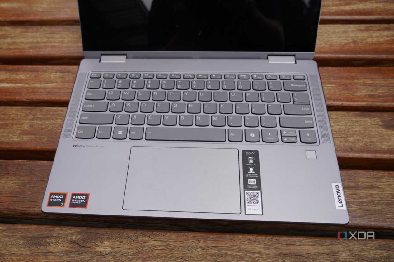 The Lenovo Yoga 7 keyboard and touchpad.
